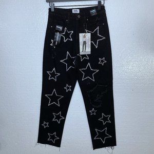Simple Society New Size 00 / 23 Black Rhinestone Star Jeans Straight High Rise